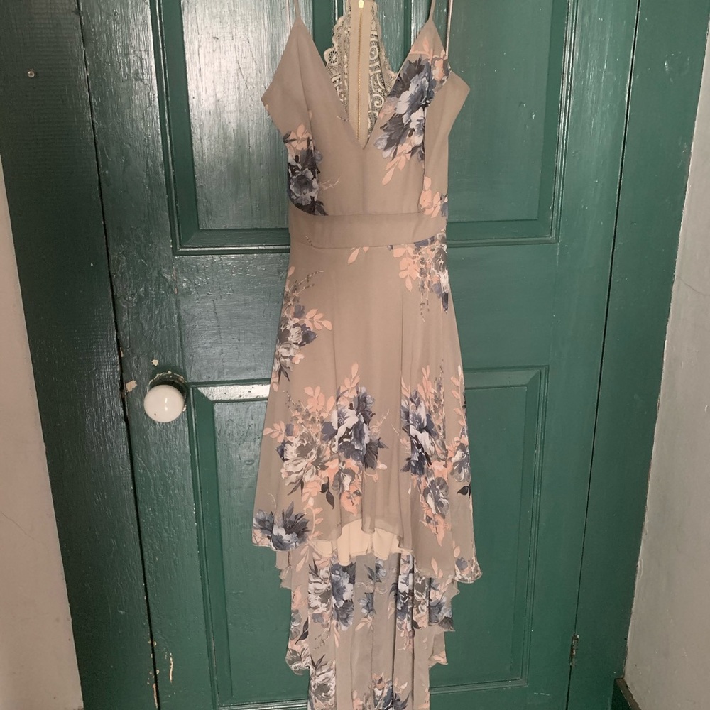 Windsor high-low chiffon dress with lace back